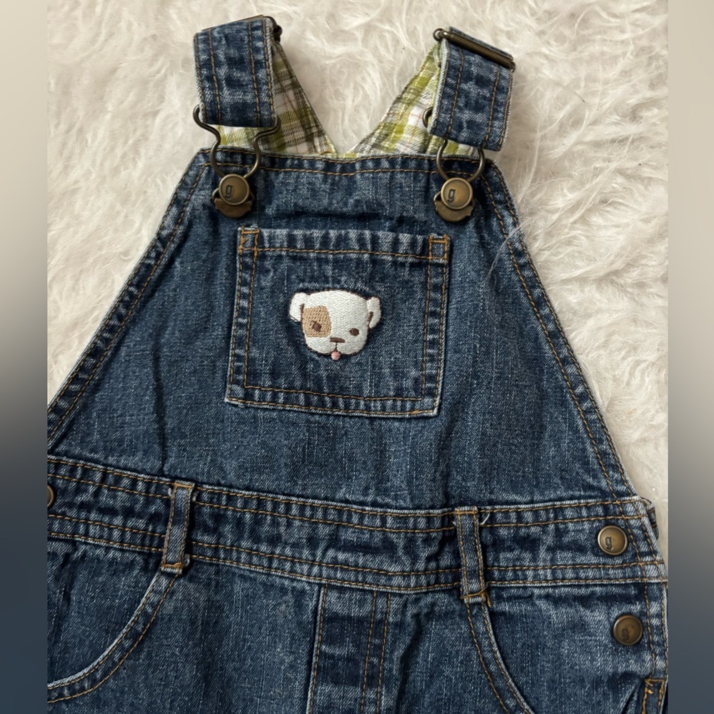 2008 Gymboree Blue Denim Overalls with Puppy Patch - Picture 2 of 4